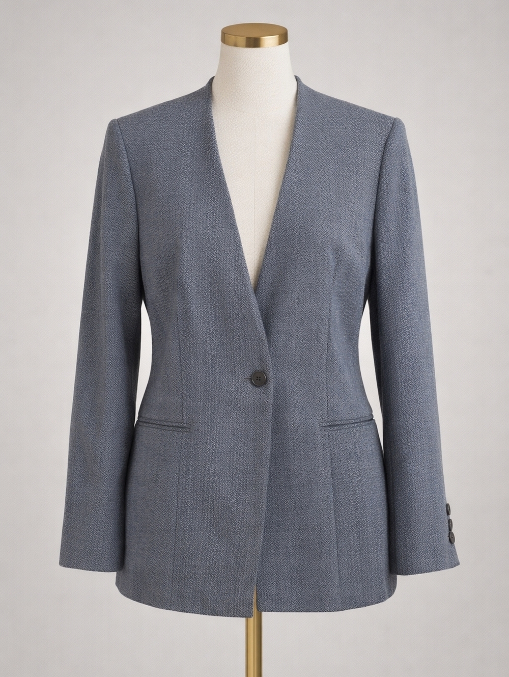 Oscar de la Renta Grey Herringbone Wool Blazer – Size 14W